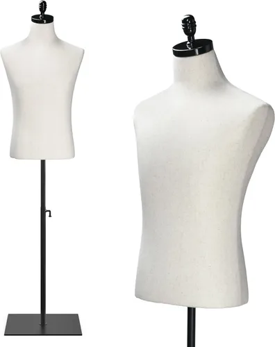VINGLI Torso de maniquí masculino con soporte de madera/metal, altura ajustable, cuerpo de vestido masculino para exhibición y costura de ropa