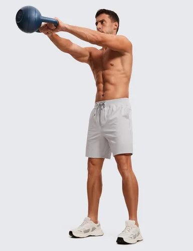Miniatura 5 de CRZ YOGA Pantalones cortos de entrenamiento elásticos en cuatro direcciones para hombre, 7 pulgadas, suaves, duraderos, casuales, con bolsillos