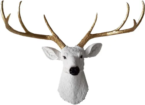 YJ Home Cabeza de ciervo sintético más grande, decoración rústica de pared, cuernos de ciervo, cabeza de animal de taxidermia sintética, decoración