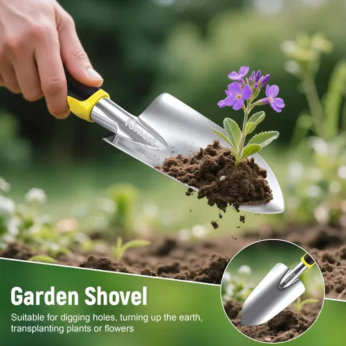 Miniatura 3 de Juego de herramientas de jardín, 3 piezas de aluminio resistente para jardinería que incluye pala de mano, pala de trasplante y rastrillo de mano