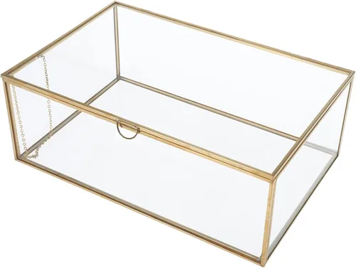 HighFree Caja de vidrio vintage con tapa, caja de exhibición de cristal transparente para joyas, caja de recuerdo, decoración del hogar, caja