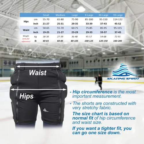 Miniatura 5 de Skating Spirit Pantalones cortos acolchados con cremallera y cremallera, pantalones de protección para el coxis, cadera y glúteos, para patinaje