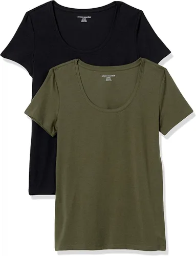 Tienda Essentials Camiseta de manga corta con cuello redondo para mujer (disponible en tallas grandes), paquete de 2