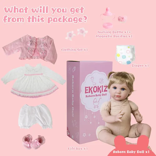 Miniatura 7 de EKOKIZ - Muñeca de bebé realista de 22 pulgadas, muñeca recién nacida con cuerpo de tela suave, muñecas Reborn de bebés realistas, lindas niñas