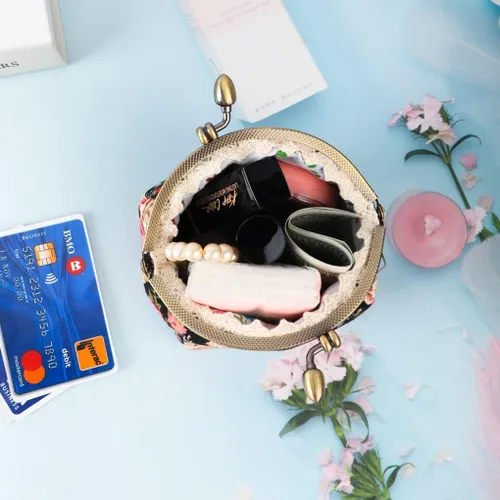 Miniatura 4 de Oyachic Monedero estampado vintage con hebilla de embrague, monedero con cierre de beso, monedero con cierre floral, carteras para mujer