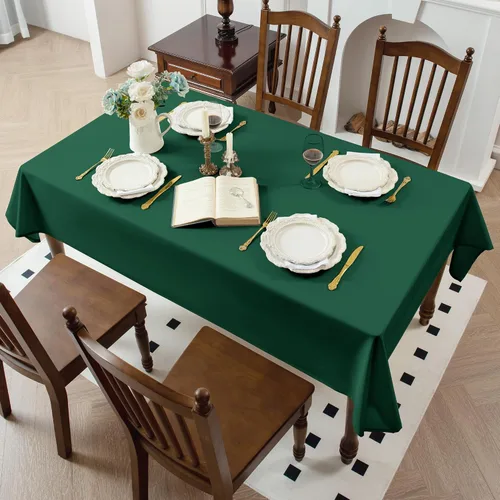 Miniatura 2 de Paquete de 2 manteles de Navidad color verde, rectangular, de 60 x 84 pulgadas, de poliéster, impermeable y resistente a las arrugas, para mesa