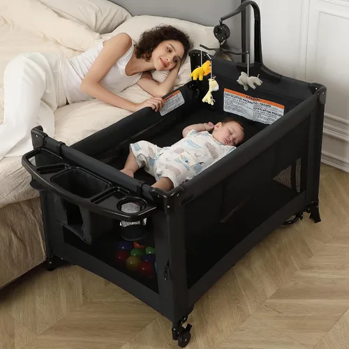Miniatura 2 de Pack and Play, moisés para bebé, cama de noche, corralito de bebé con cambiador, corralito de viaje plegable para recién nacidos a niños pequeños