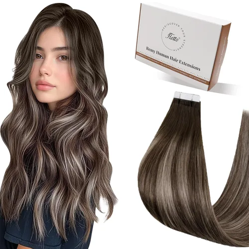 Miniatura 67 de 【Descuento】Hetto - Extensiones de cabello con cinta adhesiva, 40g, extensiones de cabello humano, color rubio ceniza oscuro degradado a rubio medio