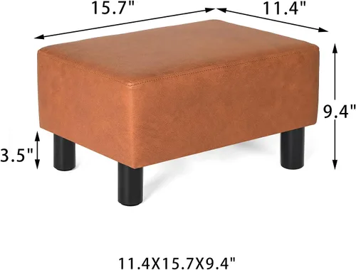 Miniatura 3 de Mini reposapiés otomano de 15.7 pulgadas, reposapiés acolchado de piel sintética con patas de madera maciza, reposapiés rectangular moderno