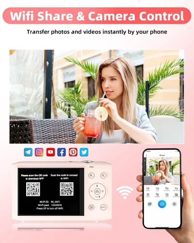 Miniatura 5 de Cámara digital 5K para fotografía, cámara de videoblogs WiFi de 72 megapíxeles con enfoque automático para videos de YouTube con zoom digital 16X