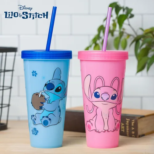 Miniatura 10 de Silver Buffalo Disney Lilo and Stitch Angel Coconut Flowers - Paquete de 2 vasos de plástico que cambian de color, 24 onzas Stitch y ángel