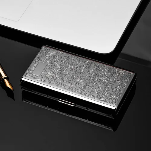 Miniatura 7 de Goshentech Estuche vintage, capacidad de 14, metal plateado metálico negro brillante, doble cara, caja de tarjeta bancaria, caja de efectivo