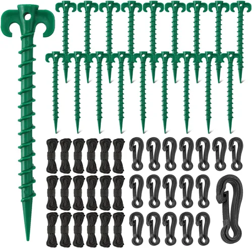 Miniatura 12 de AUGSUN Juego de 27 estacas inflables de plástico, incluye estacas de tienda, cuerdas de correas y ganchos, estacas de jardín resistentes para Negro