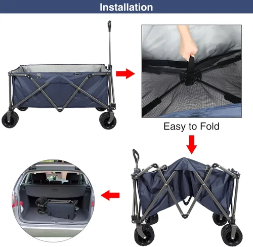 Miniatura 6 de REDCAMP Carrito de playa plegable extra grande de 250 L para arena, carro utilitario resistente con ruedas grandes todo terreno y soporte