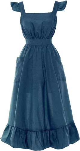 Vibsion Delantal vintage con volantes para mujer, delantales de cocina de jardín con espalda cruzada Azul