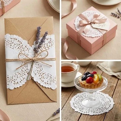 Miniatura 2 de 100 tapetes de encaje de papel blanco, redondos de 5 pulgadas, gruesos y resistentes, fabricados en Canadá, ideal para servir pasteles y postres