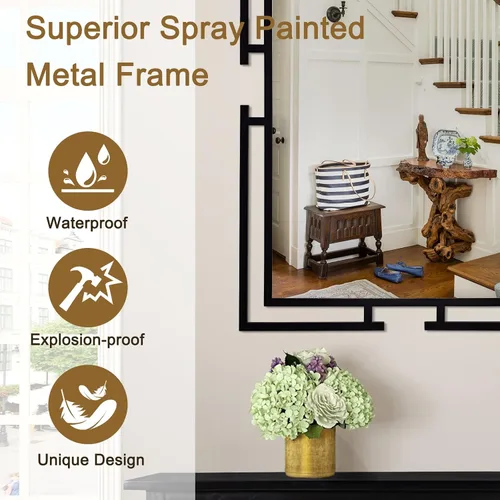 Miniatura 3 de Espejo de pared decorativo grande, espejo negro de 24 x 36 pulgadas para baño, decoración de pared de vidrio templado con marco de metal para sala