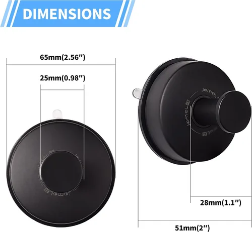 Miniatura 7 de JOMOLA 2 ganchos de acero inoxidable con ventosa para toallas de baño, ganchos de ducha para almacenamiento de toallas, utensilios de cocina, Negro