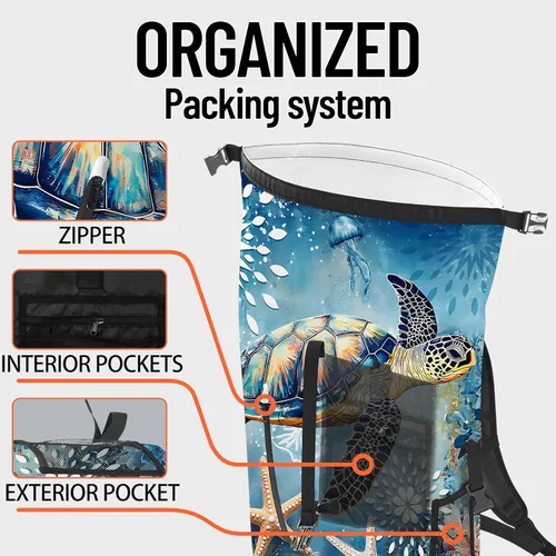 Miniatura 5 de Bolsa seca impermeable Bolsas secas marinas para kayak, senderismo, tortugas marinas, estrellas de mar, mochila con cierre enrollable, mochila