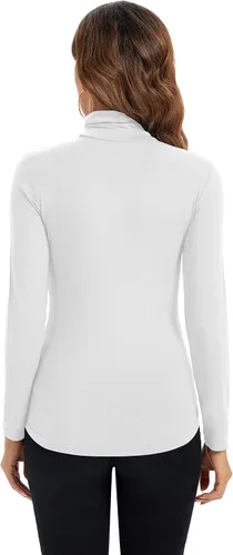 Miniatura 5 de HoneyEcho Camiseta de manga larga con cuello alto para mujer, suave, elástica, capa base ajustada.