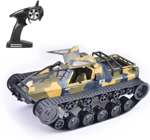 GoolRC Auto tanque a control remoto, escala 1/12, tanque de control remoto de 2.4 GHz, vehículo militar giratorio todoterreno con batería Verde