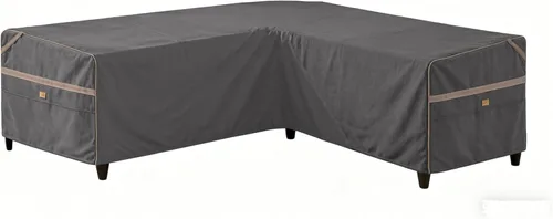Miniatura 10 de Funda impermeable para sofá modular en forma de V para exteriores, resistente a los rayos UV, para muebles de patio de 5 plazas, 85 pulgadas de Gris