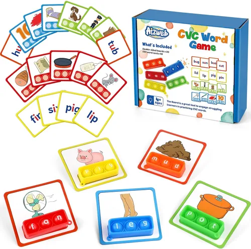 Aizweb Juego de Palabras CVC, Juegos de Fonética Tarjetas Flash para Suministros de Aula de Preescolar Jardín de Infantes, Juguete Manipulativo de