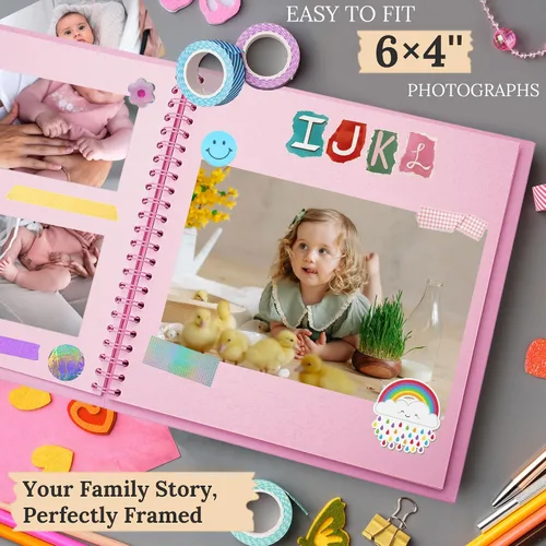 Miniatura 5 de Álbum de recortes de 7 x 7 pulgadas, álbum de recortes DIY de tapa dura de papel kraft, álbumes de fotos, 40 páginas, perfecto para fotos de 4 x 6