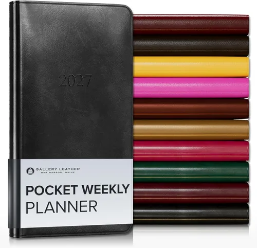 Miniatura 75 de Gallery Leather Agenda semanal y mensual grande 2025-2026, agenda y cuaderno con elegantes bordes de página dorados dorados, 12 meses, cactus Cactus