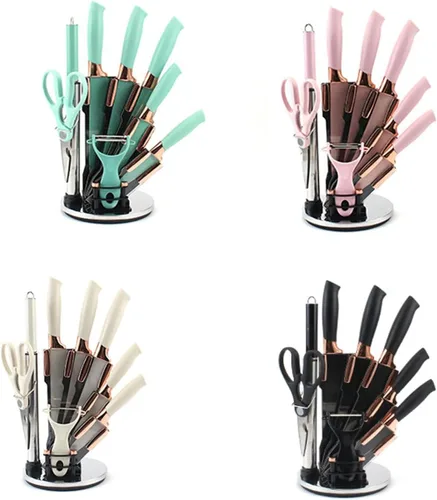 Miniatura 2 de Juego de cuchillos de cocina antiadherentes de acero inoxidable, 9 piezas, juego de cuchillos afilados con afilador, juego de cuchillos con soporte