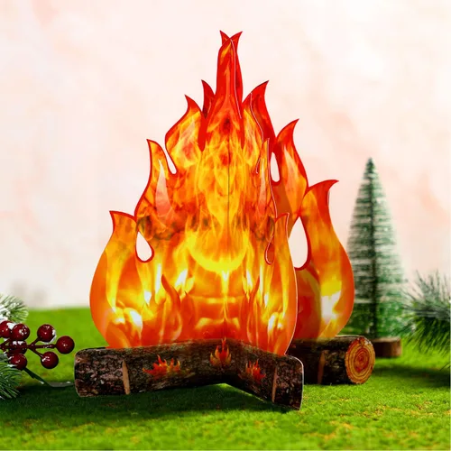 Miniatura 4 de Boao 2 juegos de fuego falso, llama falsa, decoración de campamento, pieza central de fogata de cartón 3D, llamas artificiales, decoración de fiesta