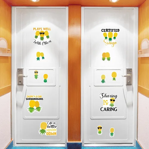 Miniatura 5 de 13 piezas de decoración de puerta de crucero de piña, imanes divertidos de piña tropical para crucero, reutilizables, divertidos letreros magnéticos