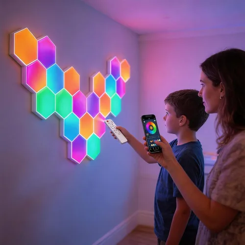 Miniatura 4 de TISOFU Luces Hexagonales (Paquete de 8) Paneles de Pared LED, Luces RGB para Juegos con APP, Panel Modular Inteligente Azulejos Hexagonales Push