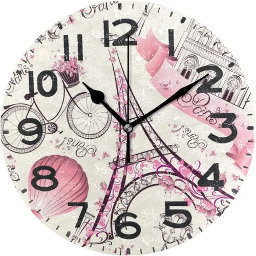Miniatura 13 de Naanle Reloj de pared redondo negro con lápiz labial, de 9.5 pulgadas, funciona con pilas, de cuarzo, silencioso, analógico, silencioso