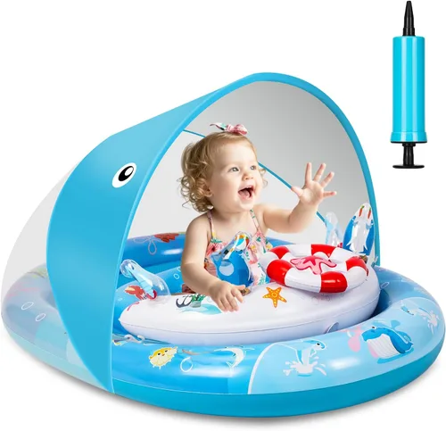 Flotador de piscina para bebé con toldo de protección solar UPF50+, flotador de natación inflable para bebés de 6 a 36 meses