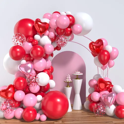 Miniatura 20 de Lukiituke Kit de arco de globos rojos, negros y dorados, 114 globos rojos, negros y dorados, 4 tamaños para cumpleaños, fiestas temáticas de casino