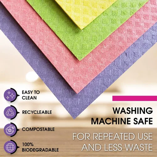 Miniatura 5 de Paños de cocina suecos – Toallas de cocina reutilizables ecológicas – Paquete de 10 paños de limpieza para platos, encimeras y superficies – Surtido