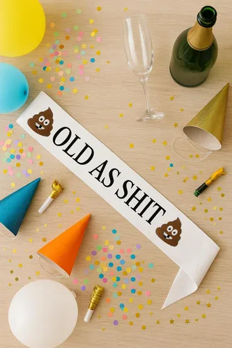 Miniatura 8 de Old AS SHlT - Banda de cumpleaños y jubilación para hombres y mujeres y pasador de seguridad grande. Fiesta de trabajo y eventos para jubilados Negro