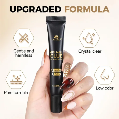 Miniatura 4 de UNA GELLA Pegamento de uñas de gel fuerte sin U V, 0.53 oz* 2 piezas de pegamento de uñas para prensa, no necesita lámpara, uñas semisólidas