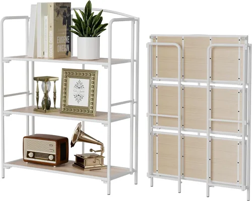 Miniatura 47 de Crofy - Estantería plegable sin montaje para sala de estar, estantería plegable de 2 niveles en color negro para oficina en casa, organizador