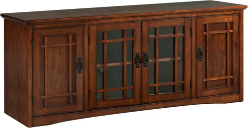 Leick Home 82360 Soporte de TV de madera maciza Mission Oak de cuatro puertas para televisores de 65" Consola universal de TV para sala de estar,