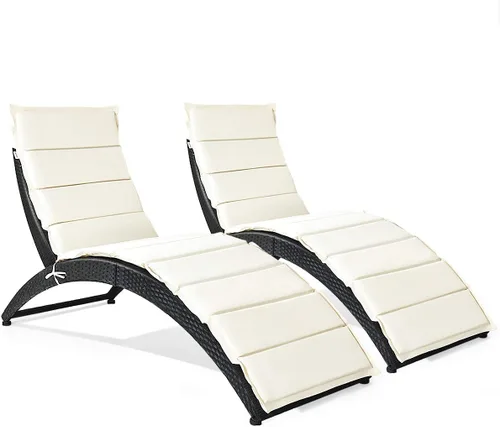 Miniatura 13 de Tangkula - Silla de salón plegable para patio, tumbona de mimbre para exteriores, silla de patio portátil con cojín, mueble de mimbre para todo
