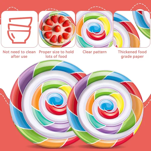 Miniatura 3 de Juego vajilla 96 piezas de suministros para fiesta de Candyland, 24 invitados, platos de postre y servilletas de piruleta decoración fiesta niños