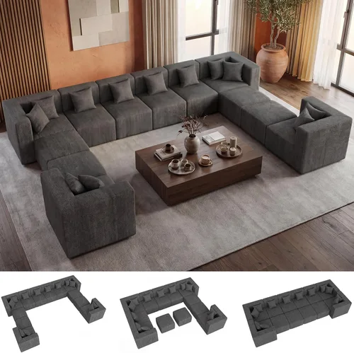 Miniatura 23 de MONVANE 55.5" Convertible Loveseat Sofa, 2-in-1 Boneless Sleeper Sofa Bed Futon Couch with Storage Pocket, Comfy Chenille Deep Seat Boneless Couch