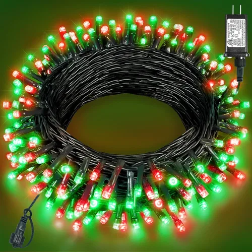 Miniatura 11 de 120 luces LED de Navidad de 40 pies para exteriores, guirnalda de luces de Navidad naranja impermeable, 8 modos de luces conectables para árbol