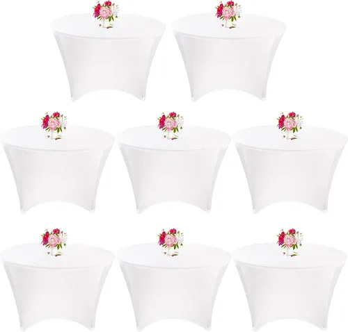 Miniatura 22 de Paquete de 8 Manteles Redondos de Spandex Beige de 5 Pies 60" Cubierta de Mesa Elástica Redonda Mantel de Mesa Redondo Lavable Resistente a Arrugas