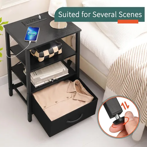 Miniatura 7 de Yoobure Mesa auxiliar con almacenamiento, mesita de noche LED con estación de carga, mesas auxiliares para sala de estar, mesita de noche para Negro