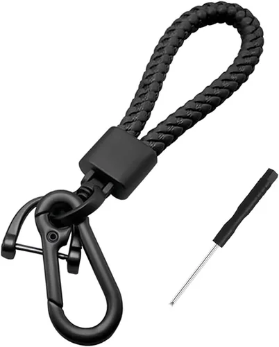 Miniatura 9 de Llavero de llaves de coche con bellota y trenzado en paracord, llavero de cuero trenzado grueso para hombres y mujeres, adecuado para todos los Negro