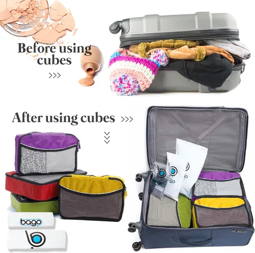 Miniatura 3 de Bago Cubos de embalaje para maletas y bolsas de viaje, juego de 7 bolsas organizadoras de equipaje y maleta, cubos de compresión para organizador