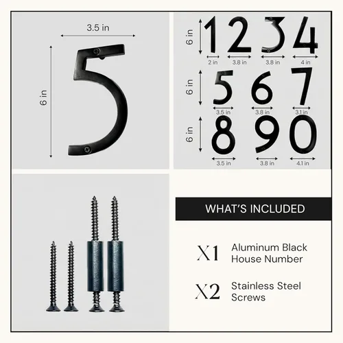 Miniatura 8 de NACH Números de casa flotantes, números de casa negros de aluminio de 6 pulgadas para exteriores, número 5, números de puerta con accesorios